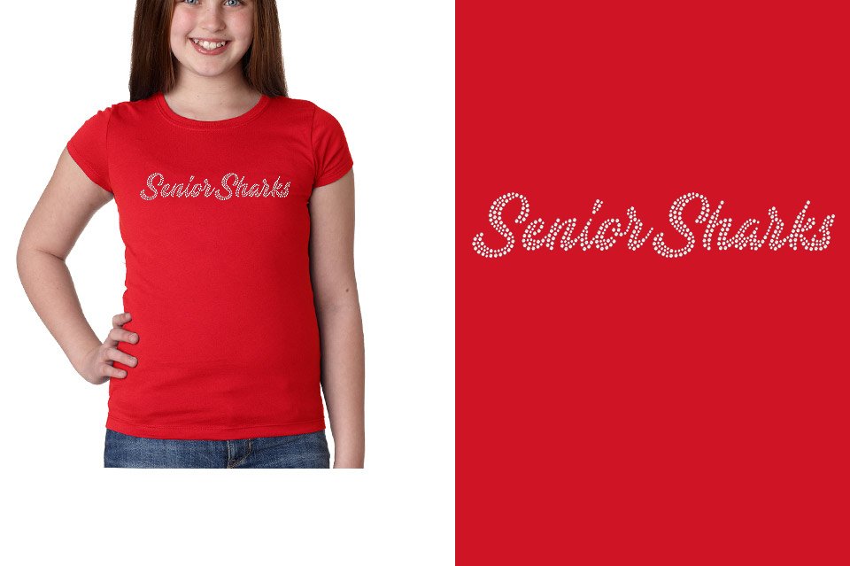Rhinestones Southeast Elite Senior Sharks 1-color stones Youth Girls' Princess T-Shirt