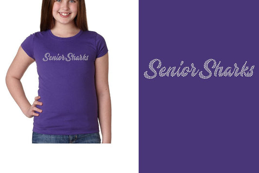 Rhinestones Southeast Elite Senior Sharks 1-color stones Youth Girls' Princess T-Shirt